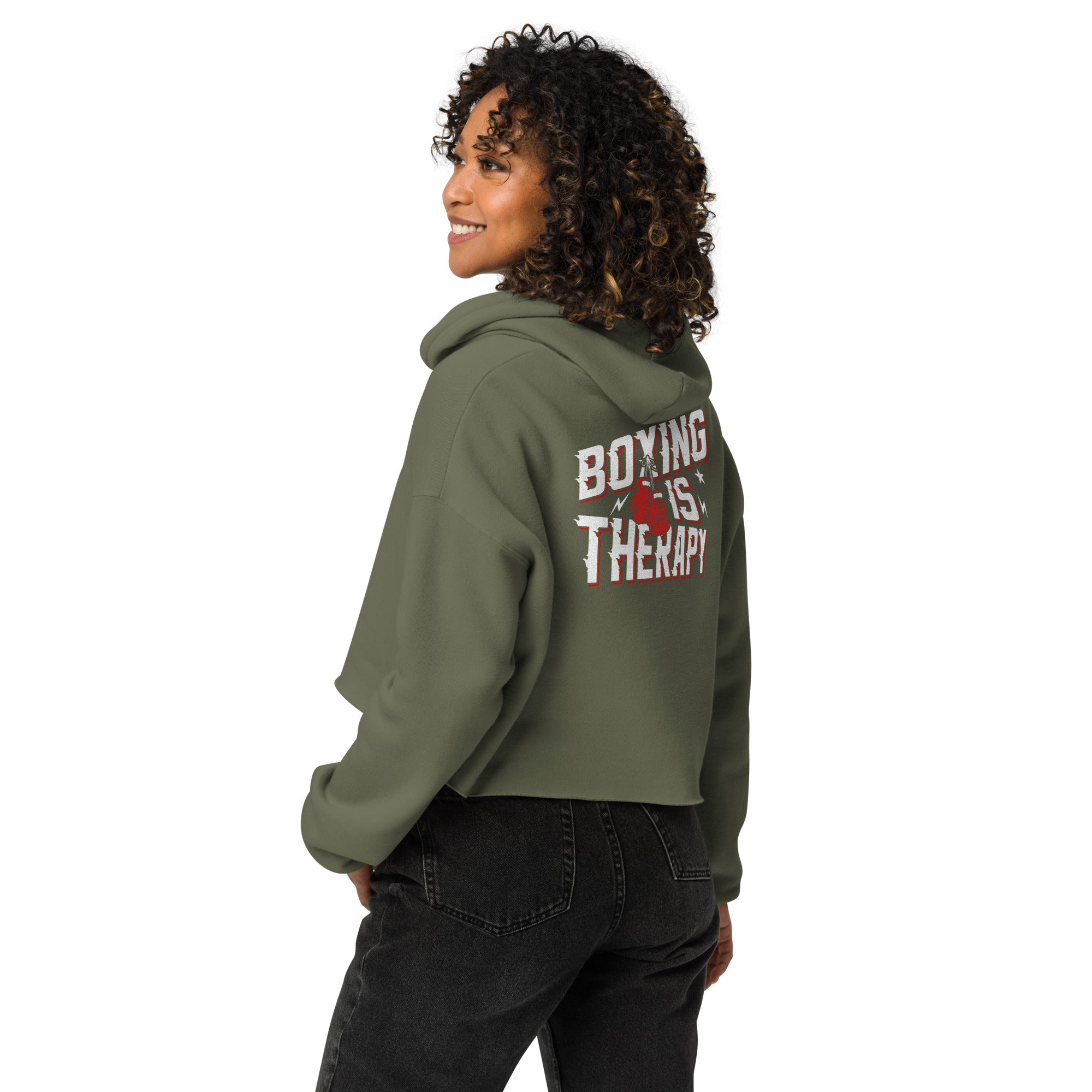 Boxing Is Therapy — Women’s Crop Hoodie